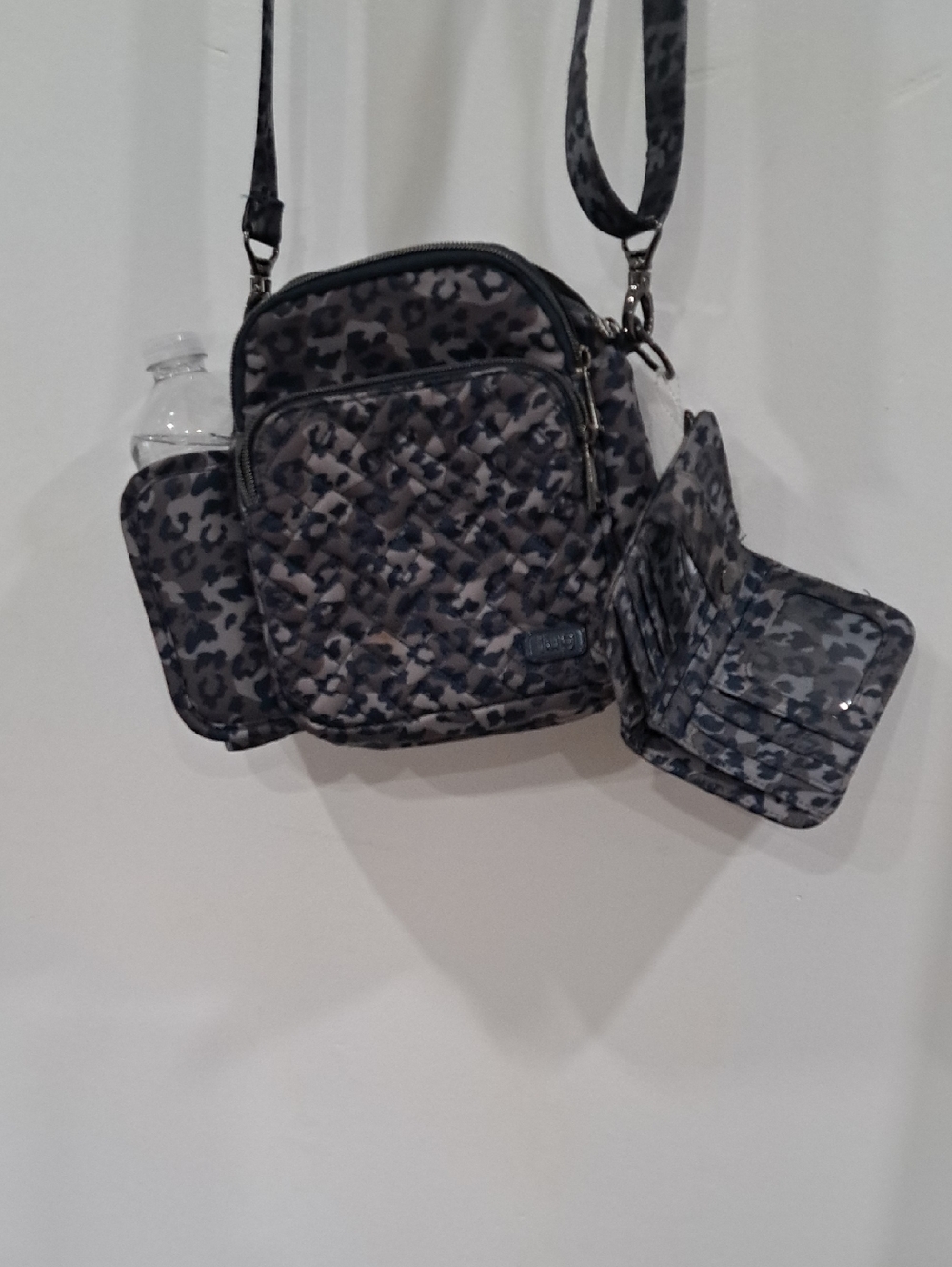 lug Quilted Gray and Blue Leopard  CAN CAN Crossbody with Detachable Card Wallet